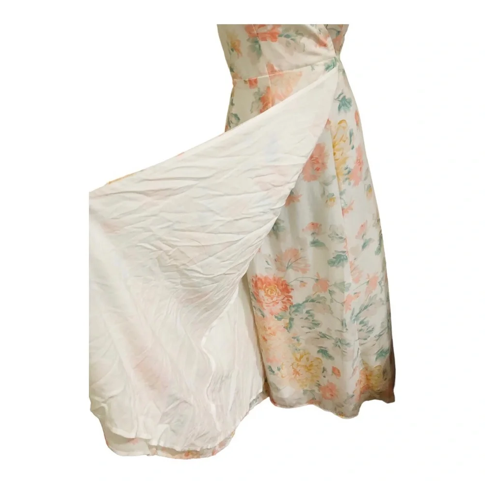Abercrombie & Fitch white orange floral flutter sleeve wrap dress size small new